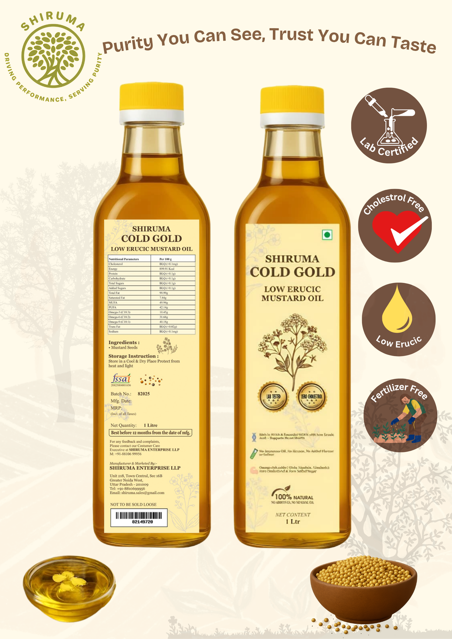 Shiruma FarmPure ColdGold – Low Erucic Mustard Oil