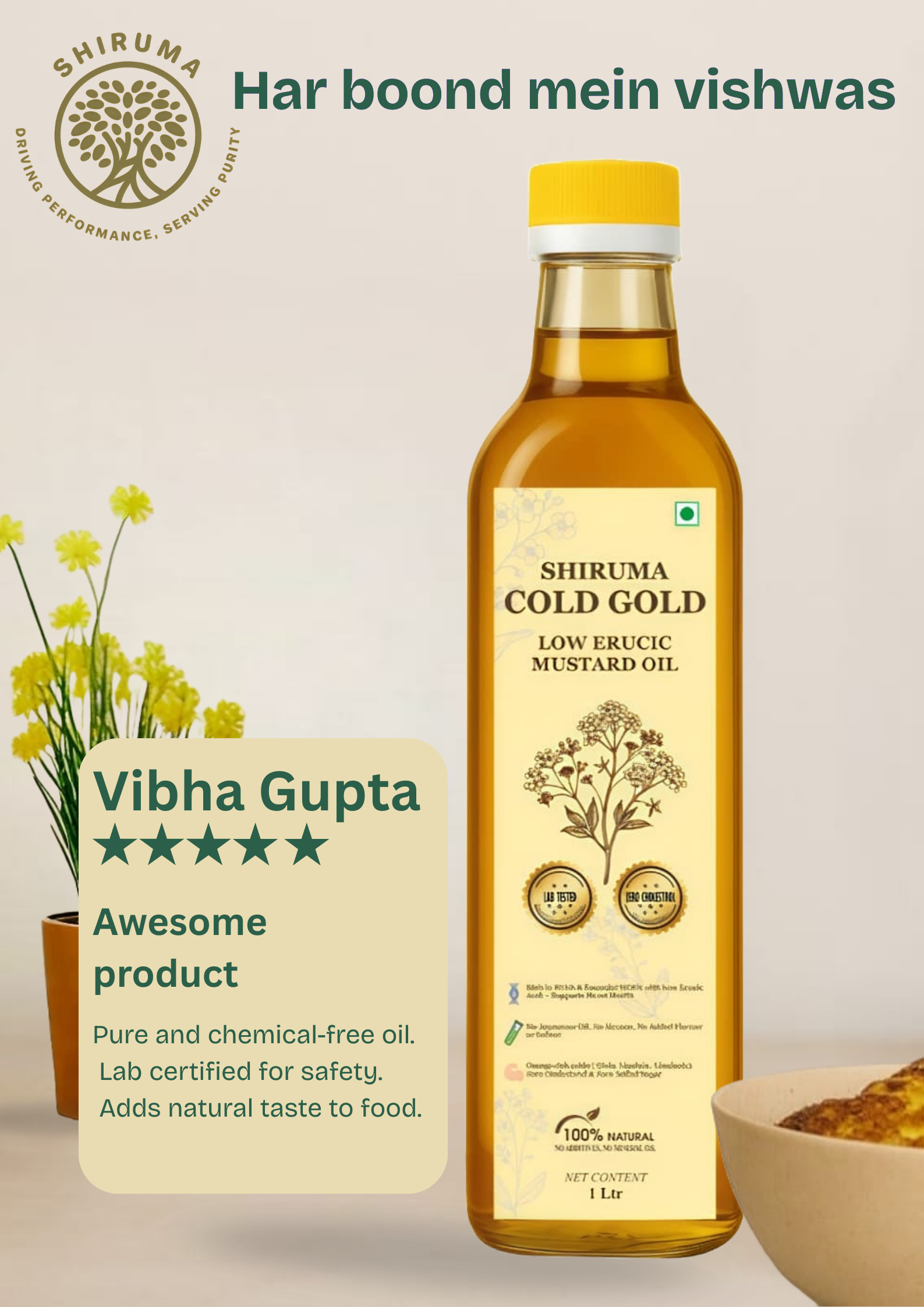 Shiruma FarmPure ColdGold – Low Erucic Mustard Oil