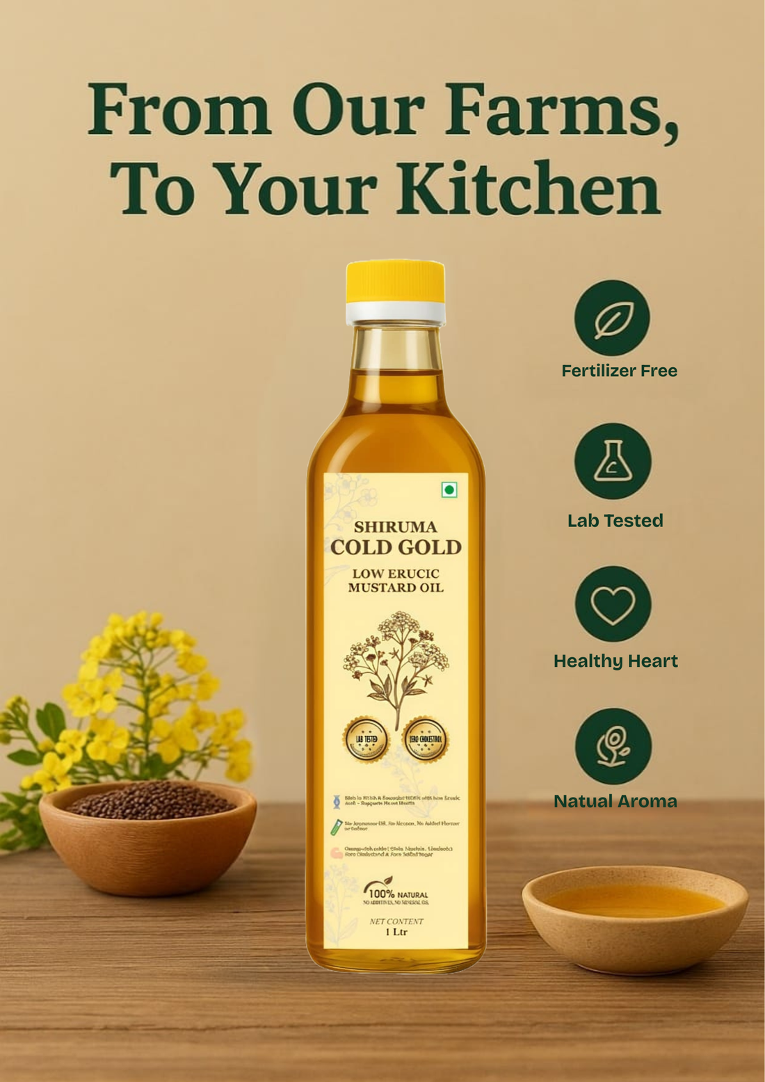 Shiruma FarmPure ColdGold – Low Erucic Mustard Oil