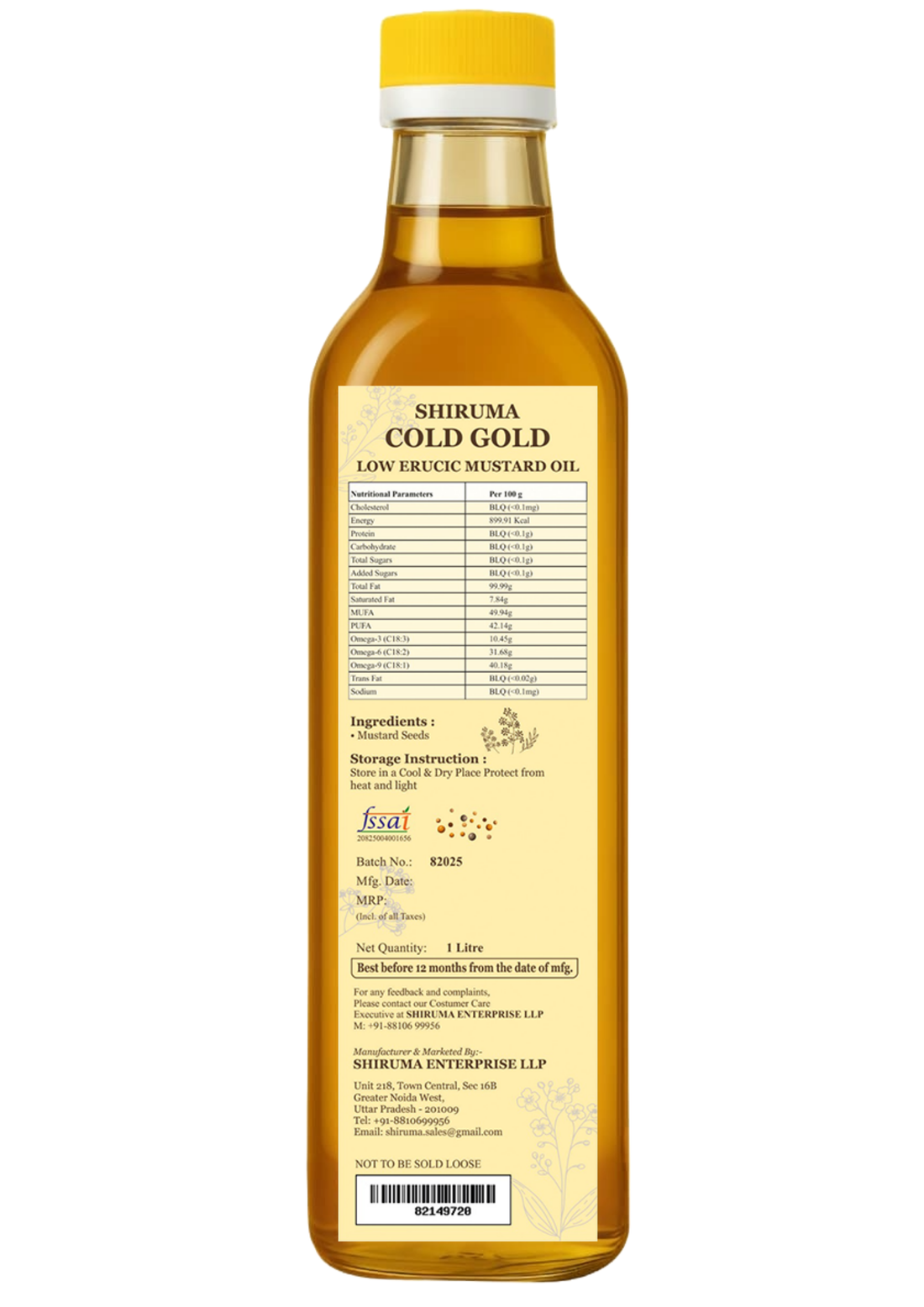 Shiruma FarmPure ColdGold – Low Erucic Mustard Oil