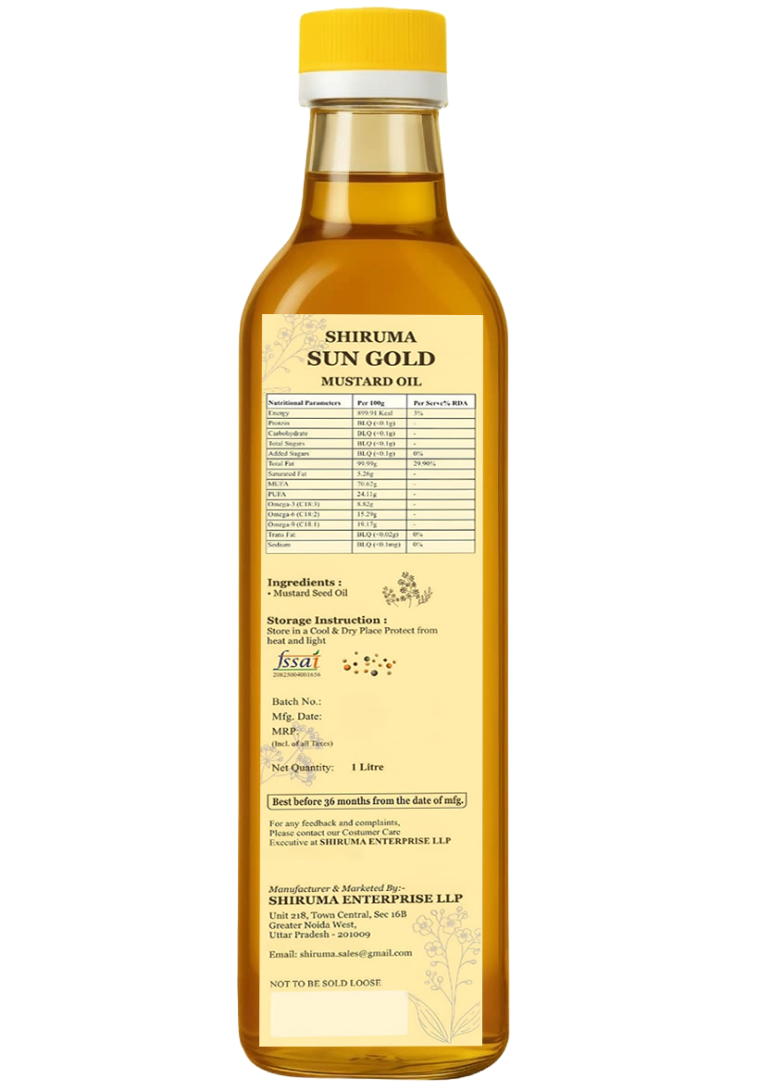 Shiruma FarmPure  SunGold –Mustard Oil