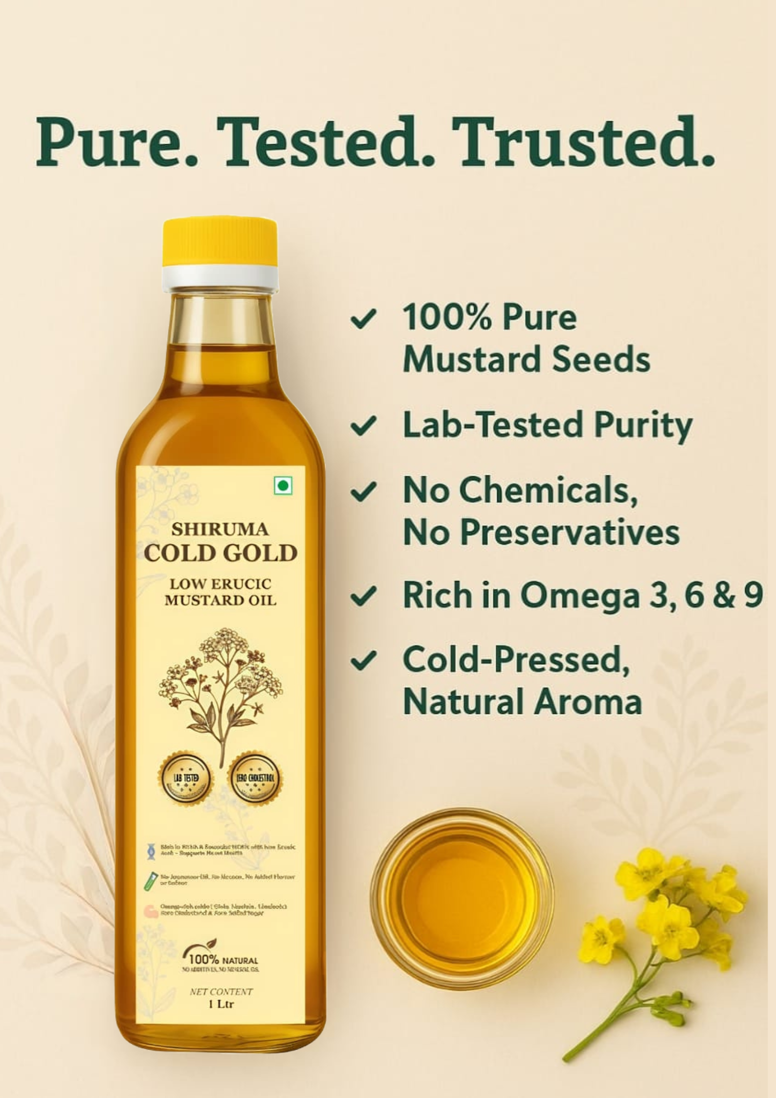 Shiruma FarmPure ColdGold – Low Erucic Mustard Oil